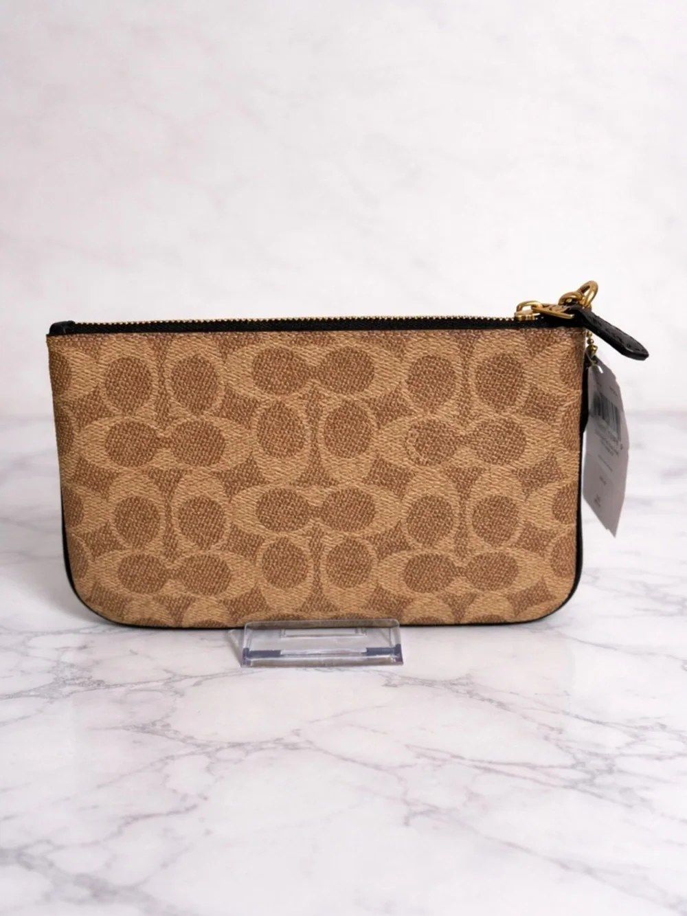 Coach Corner Zip Wristlet In Signature Canvas With Stripe